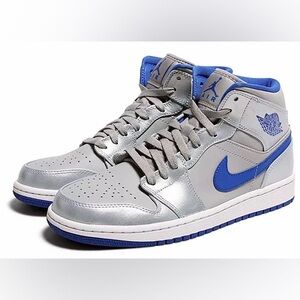 Nike Air Jordan 1 Mid Shoe Wolf Grey Sport Blue Size 15 NEW